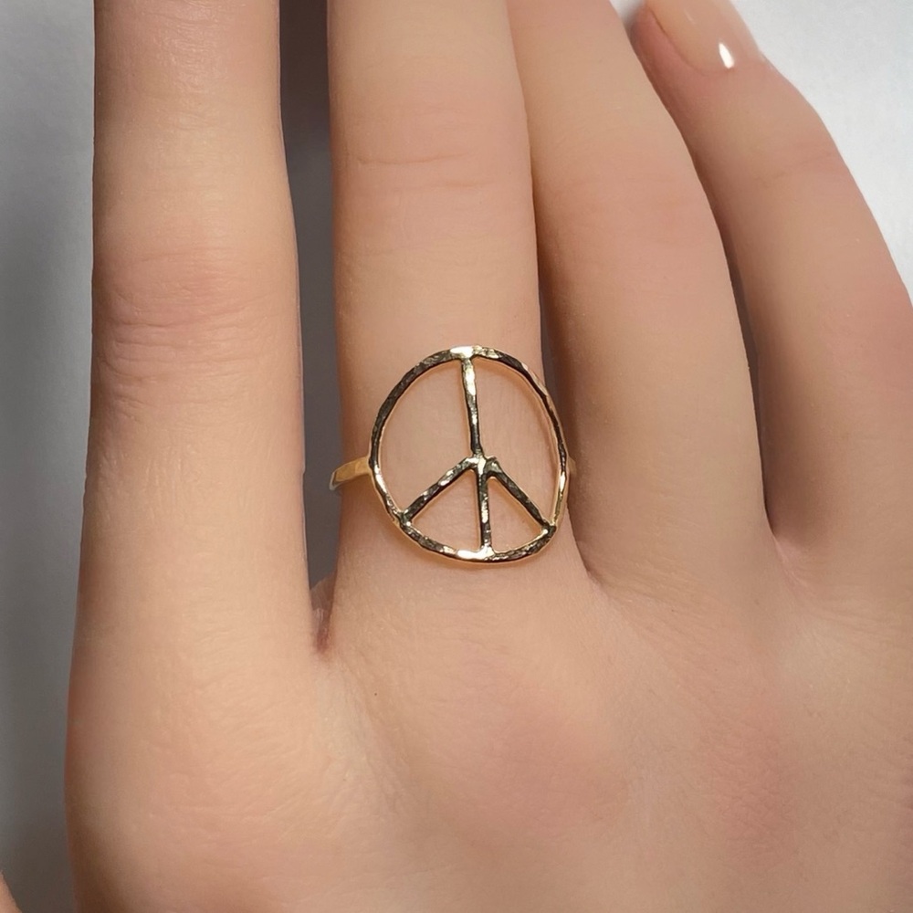 14k Gold Peace symbol ring, handmade peace ring, classy ring for women NWT - Picture 8 of 9